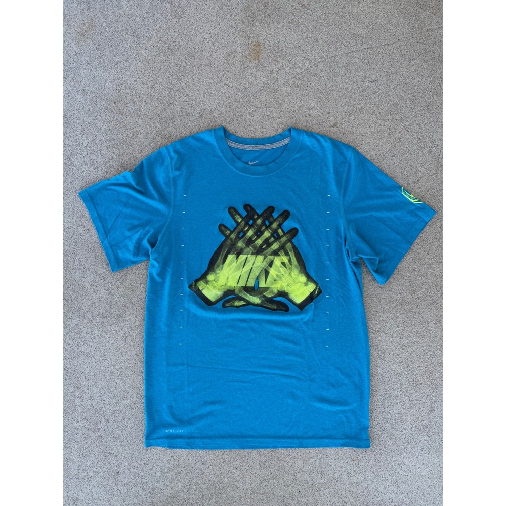 Nike Dri-Fit Mens Small T-Shirt - Blue/Green Graphic Athletics Tee